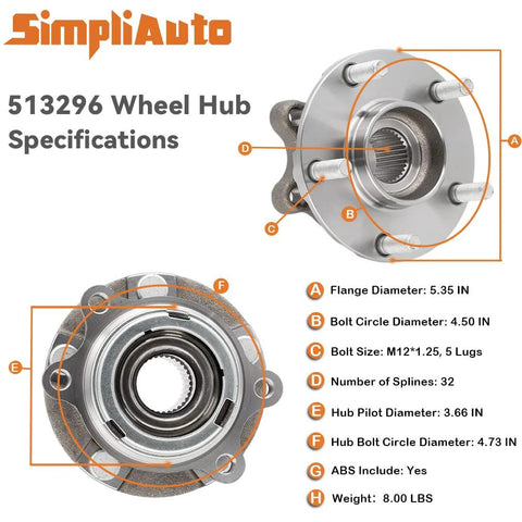 Front Wheel Hub Bearing Replacement Kit For Nissan Altima 2007 2018, Maxima 2009 2018, Murano 2009 2018, specifications diagram