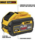Swappable Power Tool Battery With A Rock Solid 12 Amp Hour Run Time For 20V And 60V Max Systems with 3-LED fuel gauge.
