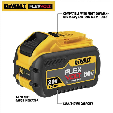 Swappable Power Tool Battery With A Rock Solid 12 Amp Hour Run Time For 20V And 60V Max Systems with 3-LED fuel gauge.