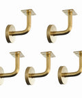 Five gold finish stainless steel handrail brackets wall mounted square staircase railing holders with base covers and screws