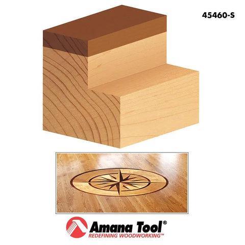 Carbide Tipped Flush Trim Plunge Router Bit With Ball Bearing Pilot For Template Routing, wood joint example and engraved design.
