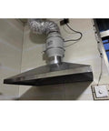 Heavy Duty Stainless Steel Dust Collector Hood Straight Shot Vacuum Adapter Sleeve For Shop Fume Extraction And Particulate Control Setup No Bull Hassle Quick Mount Gear mounted in workshop.