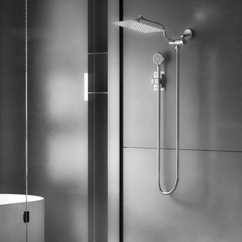 3 Way Diverter Shower Head Kit With Adjustable Extension Arm For A Simple Bathroom Upgrade, 10 Inch Rain Showerhead