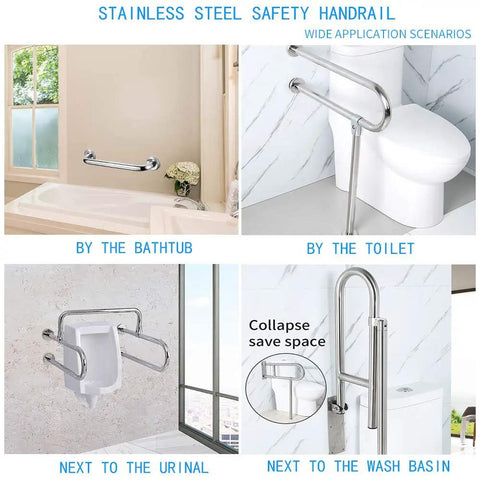 Heavy Duty 304 Stainless Steel Bathroom Handrail Tough As Nails Grab Bar For Wheelchair Accessibility Non Slip Shower Support Railing by the bathtub.