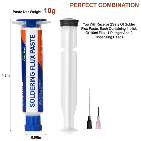 No Clean Solder Flux Paste For Electronics Soldering And Desoldering 2 Sets With 10ml Flux Plunger And 2 Dispensing Heads Each Set