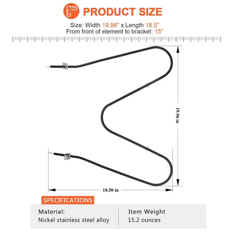 Product size chart for Bottom Oven Bake Element Replacement For Electric Ranges And Stoves 1950 To 2600W 240V 316075103