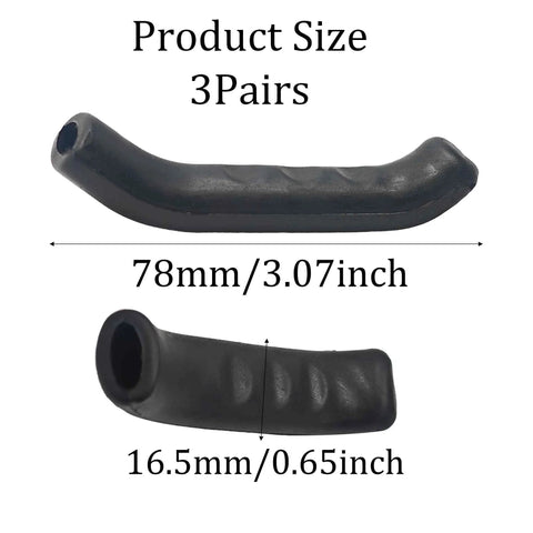 Three Pairs Black Bicycle Brake Lever Grips With Anti Slip Silicone Texture shown with dimensions 78mm by 16.5mm