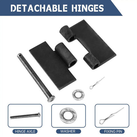 Beefy Weld On Hinges Three Piece Set 4 By 4 Inches Weldable Butt Hinges For Gates Garage Doors And Trailers 4.5mm Thick Load Up To 1000lbs, detached hinge parts with axle, washer, and fixing pin
