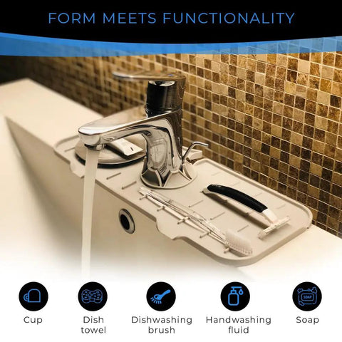 2 Pack Silicone Faucet Handle Drip Catcher Tray Mat For Kitchen And Bathroom Sinks Splash Guard Dish Soap Sponge Holder