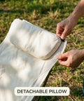 Capy Ultralight Camping Chair For Backpacking And Festivals, 3.5 lb high back with detachable pillow in cream color.