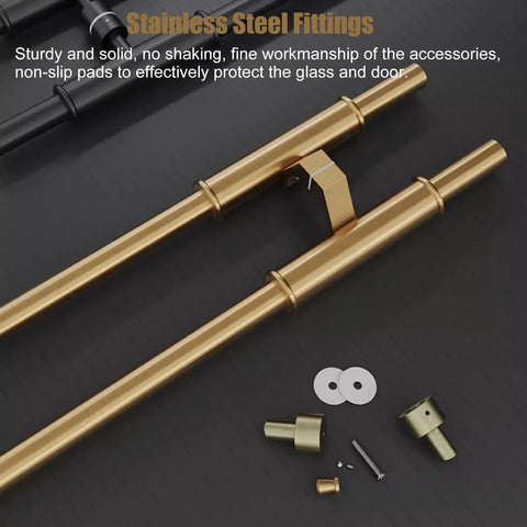Heavy Duty Built Tough Stainless Steel Push Pull Door Handle For Two Sided Front Patio And Barn Doors 39 Point 4 Inches Black Contemporary Pull Bar Easy Install Drill Two Holes With Longer Screws Included DIY Friendly, gold finish with hardware