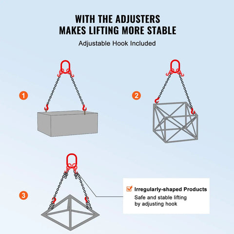 Heavy Duty Chain Sling Three Eighths Inch By 6 Ft With 2 Leg Grab Hooks And Adjusters, G80 Mn Steel Lifting Chains For Engine Hoist, 11000 Lbs Capacity, 5 Ton Rigging Chain With Durable Hooks Built Tough, adjustable hook lifting irregular shapes