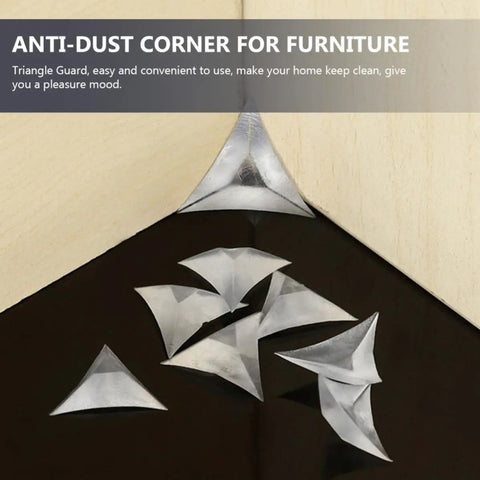 Triangular Corner Protectors For Furniture And Drawers, clear dust guards on a wooden surface