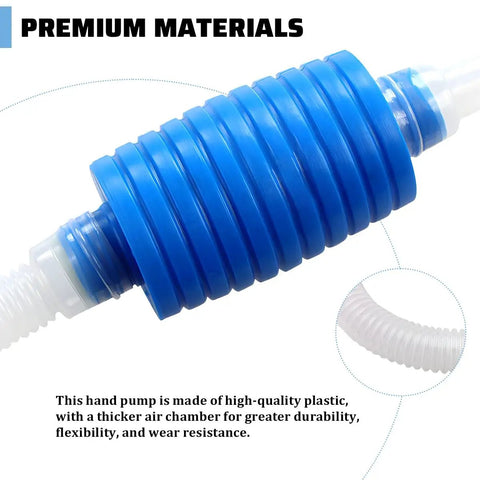 Close-up of Heavy Duty Manual Gas Siphon Pump With Flexible Hose showcasing high-quality plastic and thicker air chamber.