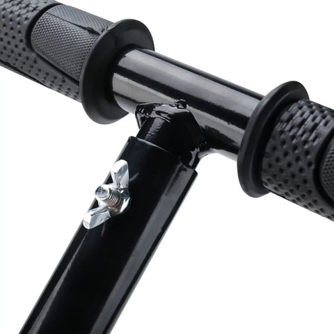 Close-up of handle and grip of Heavy Duty Garden Auger Drill Bit 5.9 Inch By 33 Inch Handheld Post Hole Digger with non-slip handle.