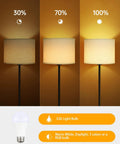 Tall Floor Lamp 58 Inch Modern Standing Light with White Linen Shade Black Metal showing brightness levels