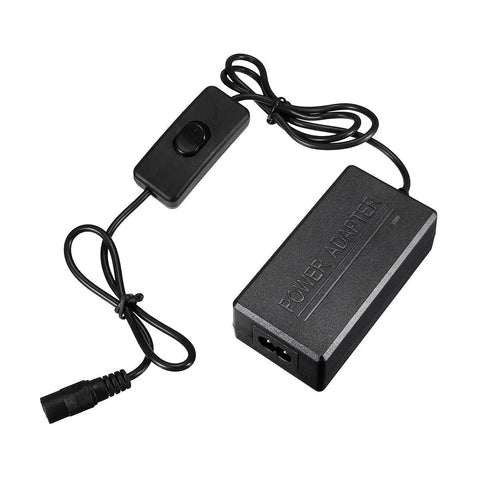 Power adapter for Super Cool Mini Metal Lathe Machine 12V 36W With Gong Bed, includes switch for easy control.