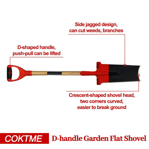 Do It All Steel Square Shovel With D Handle For Digging, Trenching, Lawn Edging And Root Work, Serrated Crescent Edge