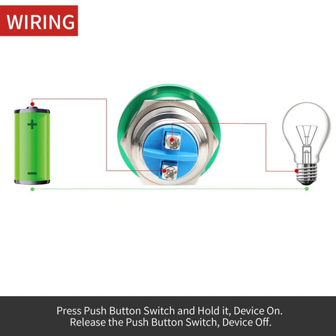 Wiring diagram for Green 22mm Mushroom Head Push Button Switch Momentary IP65 Waterproof with Screw Terminal 250V 5A SPST 1NO