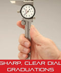 Dial Slide Caliper With 0 To 12 Inch Range White Face And Readout Accurate To One Thousandth Inch With Thumb Operated Fine Adjustment