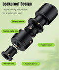 Exploded view of a push-to-fit, anti-leak fitting from a 15 Piece Quick Connect Drip Irrigation Coupling Set for one quarter inch tubing.