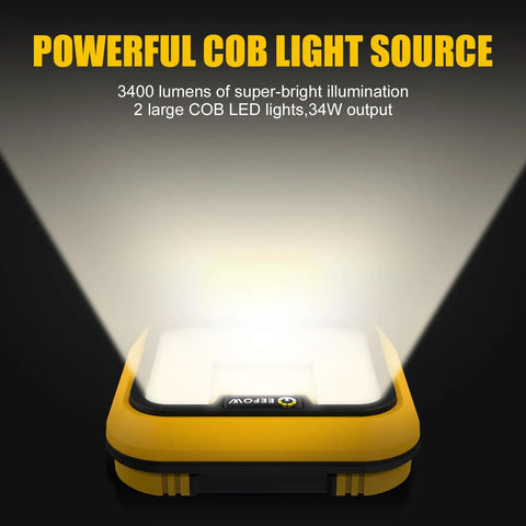 LED Work Light Rechargeable Portable 360 Degree Rotating Foldable Flood Lamp With 2 COB LEDs 6000LM Cordless Battery