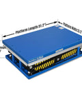 Heavy Duty Wireless Remote Control Double Scissor Hydraulic Lift Table With 4400 Lb Load Capacity And 72.6 Inch Height For Warehouse Jobs, showing platform dimensions.