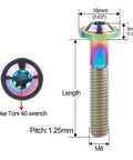 Heavy Duty M8 Titanium Bolts Wrench Ready T40 Torx Screws Black Anti Rust Fasteners with dimensions and hex details.