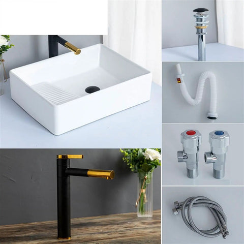 USZWBY Bathroom Vessel Sink Bowl Basin Modern Fashion European Style Rectangular Countertop Basin Hand Basin with faucet and fittings