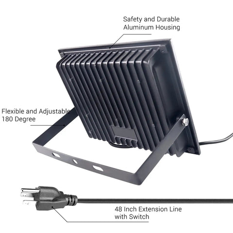 100W Outdoor Black Light for Glow Parties Halloween with Plug IP66 Waterproof, adjustable bracket, 48-inch extension