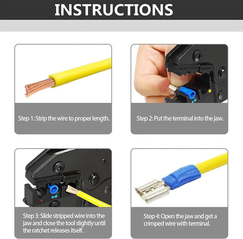 Step-by-step guide using Ratcheting Wire Crimping Tool For Insulated Terminal Connectors, Heavy Duty Crimping Pliers For AWG 22 To 10.