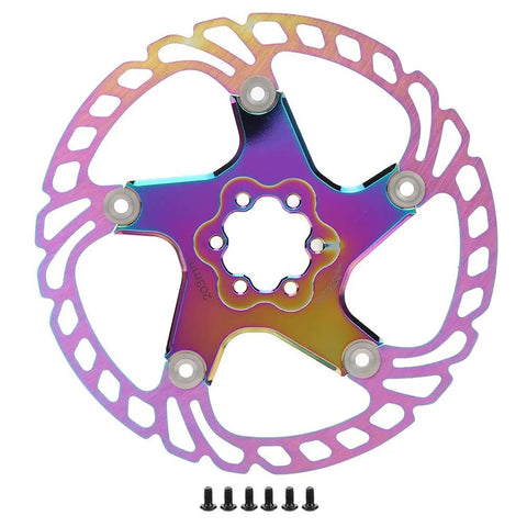 High End Mountain Bike Brake Discs And Rotor Pads 203mm Five Bolt Mount with rainbow finish for hydraulic mechanical sets.