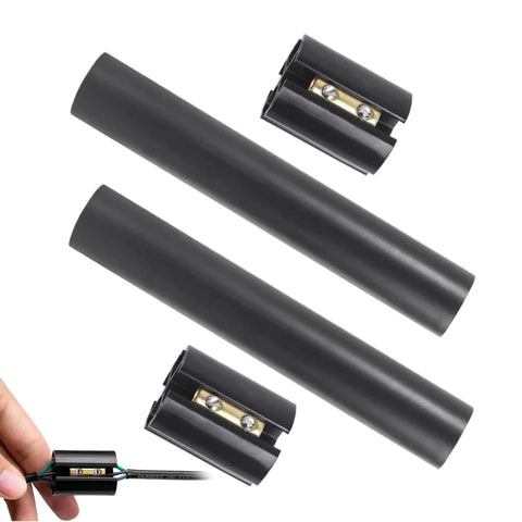 Heavy Duty Underground Wire Splice Kit Bundle Featuring Two Pieces Heat Shrink Tubing And Two Solid Connectors For Direct Burial Outdoor Wiring And Waterproof Sealing To Keep Your Connections Fresh And Secure. black heat shrink tubes and solid wire connectors for direct burial