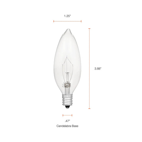 Long Lasting 25W B10 Candelabra Base Light Bulbs 175 Lumens 2850K Soft White Clear Glass 6 Pack for indoor use
