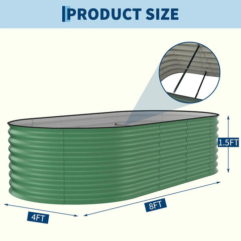 Yard Ready 8x4x1.5ft Galvanized Raised Garden Bed With 18 Inch Deep Root Zone Anti Cut Safety Edges Rust Resistant Oval Planter Box 359 Gallons For Outdoor Vegetables Flowers And Herbs