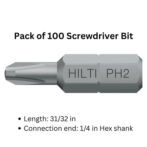 Pro Grade Drywall Insert Bits Phillips No 2 Quarter Inch Hex Shank 1 Inch Length 100 Pack For Cordless Drills And Screw Guns