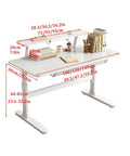 Badass Height Adjustable Standing Desk With Manual Crank Drawer And Removable Bookshelf For A Dope Home Office Setup Ergonomic Workstation with dimensions visible.