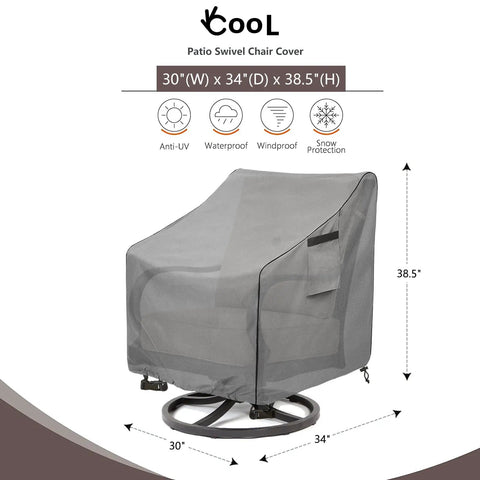 Outdoor Swivel Chair Covers 2 Pack, Waterproof Heavy Duty Patio Lounge Chair Covers, Gray, Fits Up To 30W x 34D x 38.5H