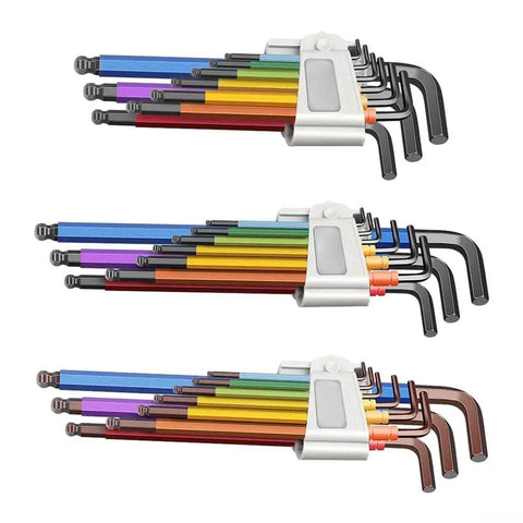 Super Durable Ball End Hex Key Set 9 Pieces Metric Wrench Tool Kit Fits Tight Spots High Carbon Steel Screwdriver Repair Gear With Case, color coded