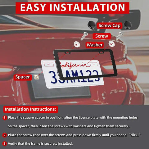 Easy installation of Built Tough Black Matte License Plate Frame Set With Rust Proof Aluminum Alloy Construction Gloss Finish