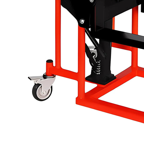 Close-up of Heavy Duty Manual Hydraulic Pallet Truck With Swivel Caster Wheels Handles 200kg showcasing robust frame and swivel wheel.
