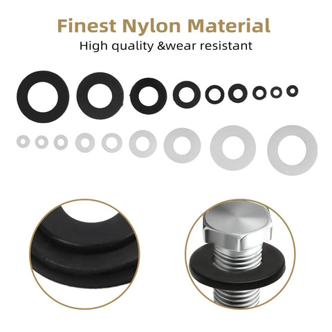 420 Piece Nylon Flat Washer Set In Black And White For M2 Through M12 Screws and Bolts, ideal for precise fit and quiet operation.