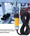 10 Pack Reflex Photoelectric Sensor For Diffuse Reflection, 200mA DC Three Wire PNP Output, shown in an industrial setup