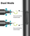 Diagram showing dual mode functions of the Compact Mini Electric Screwdriver Kit With 55 Bits, highlighting forward and reverse buttons.