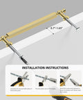 5 Pack 3 Inch Gold Cabinet Pulls Brushed Gold Drawer Handles Zinc Alloy Hardware For Kitchen Cupboard Bathroom Bedroom With 76mm Hole Centers And Easy Install with installation instructions shown.