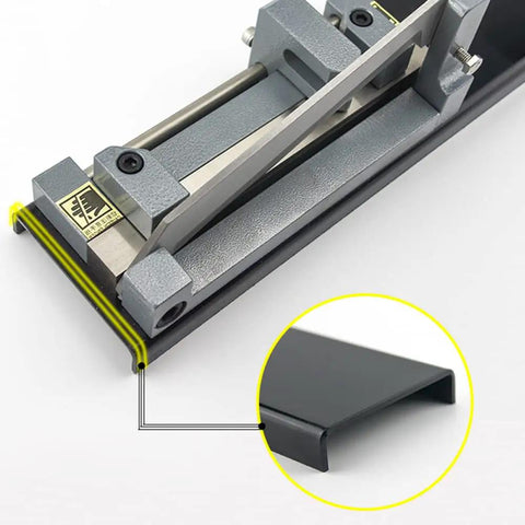 Open Slot Wire Duct Cutter Tool For PVC Ducts And Covers With 45 Degree And 90 Degree Angled Cuts Burr Free Labor Saving Portable Duct Cutting Machine Ideal For Electricians And DIYers On The Go displaying cutter blade and duct section