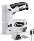 2 In 1 Cordless Electric Staple Gun And Brad Nailer Kit 4V Lithium Ion Battery Powered with USB Charger, staples and nails shown