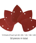 Mouse Detail Sander Sandpaper Set With 50 Pcs Includes 35 Pcs 120 Grit And 15 Pcs 240 Grit Hook And Loop Backing Pro Grade Aluminum Oxide Sheets For Quick Sanding Finishing And Polishing Projects shown in fanned display