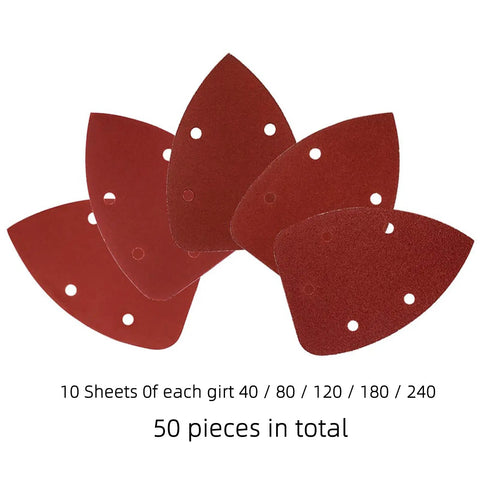 Mouse Detail Sander Sandpaper Set With 50 Pcs Includes 35 Pcs 120 Grit And 15 Pcs 240 Grit Hook And Loop Backing Pro Grade Aluminum Oxide Sheets For Quick Sanding Finishing And Polishing Projects shown in fanned display