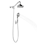 Straight-Up Rain Shower Head With Handheld Spray, 7-Inch Chrome Rainfall Showerhead, showing water spray and attached hose